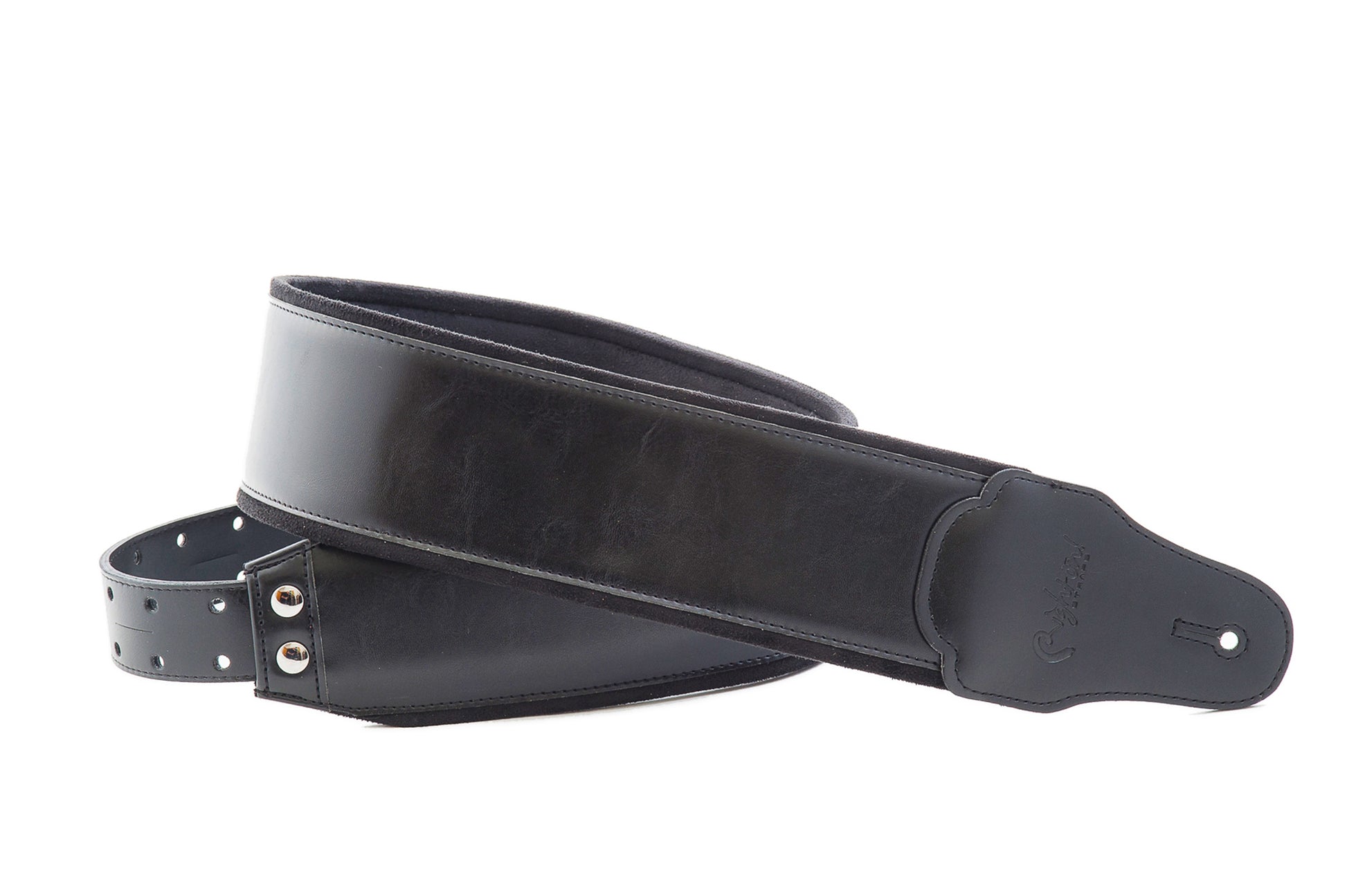 Courroie modèle B-CHARM, extérieur synthétique, largeur 8 cm, longueur 98 à 153 cm, porte-médiators intégré, noir