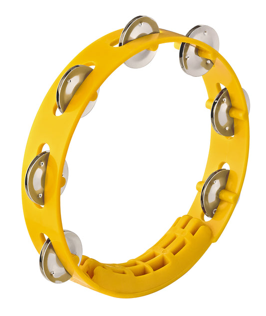 TAMBOURIN NINO ABS 8"/1 RANG, JAUNE, CYMBALETTES ACIER INOXYDABLE, POIGNÉE EXTRA LARGE