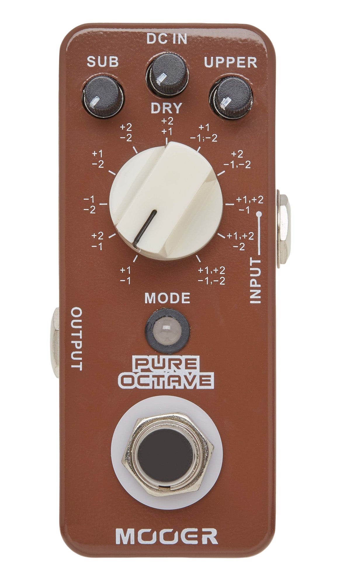 Pédale PURE OCTAVE, octaver polyphonique 11 modes, boîtier métal, true bypass, brun