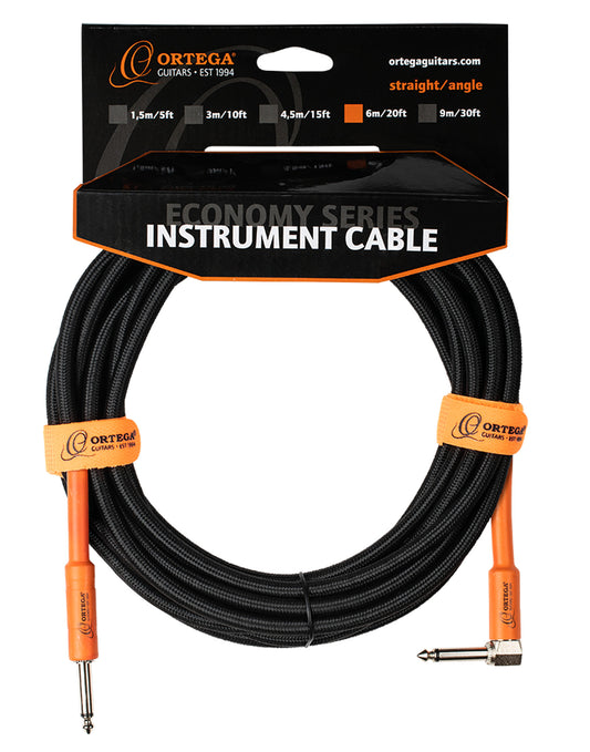 Câble instrument ORTEGA Jack/Jack coudé, 6 mètres, noir et orange