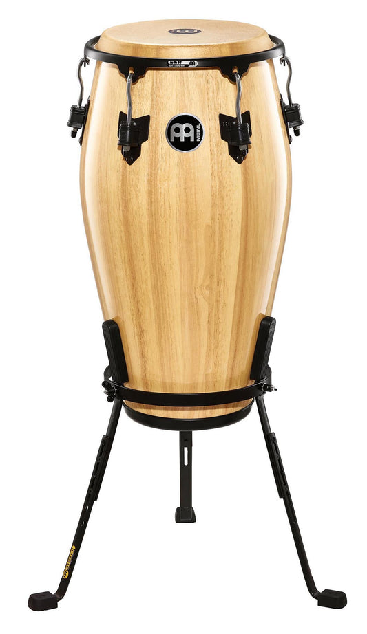 Conga 11 3/4", hévéa, 76 cm, peau buffle, cercle SSR 2.6mm, accast. noir, support panier Steely 2