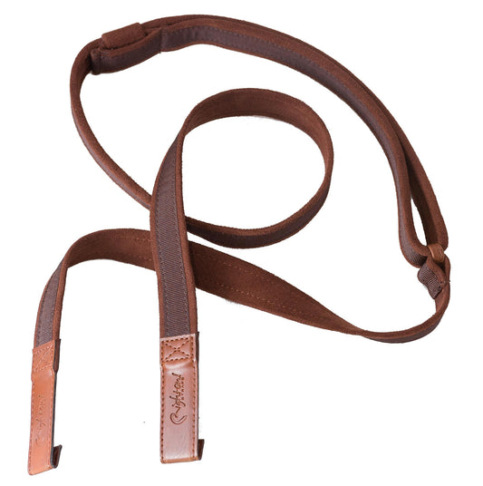 Courroie modèle CLASSICAL-DUAL-HOOK, tissu, double crochet, largeur 2.5 cm, longueur 108 à 163 cm, brun