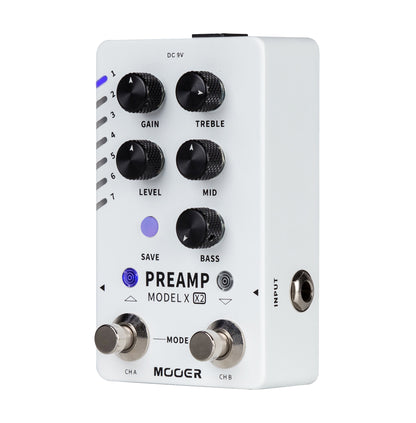 Pédale PREAMP MODEL X X2, préamplificateur numérique deux canaux, 14 presets, technologie d'échantillonnage MNRS, blanc