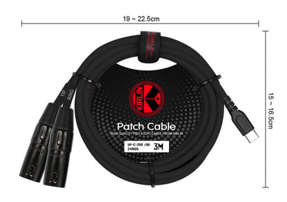 Câble patch USB-C/2x XLR mâle, 3 mètres, noir