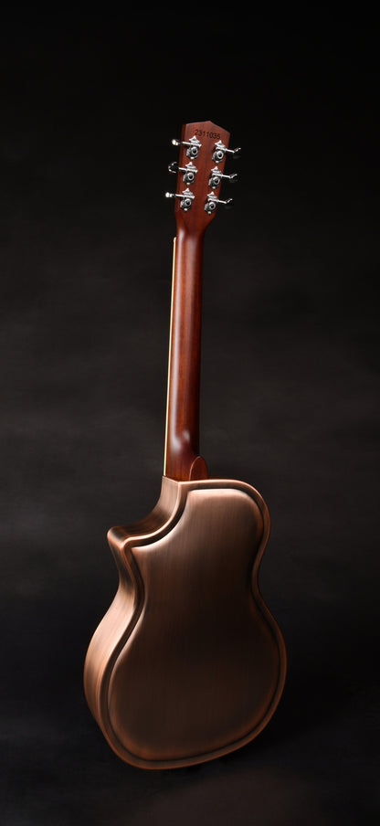 JR-994, corps en laiton, manche acajou, touche palissandre, micro simple, antique copper.