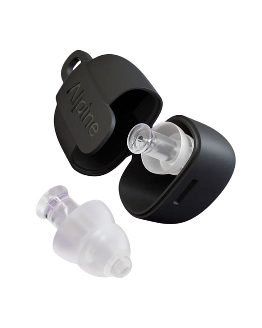 PartyPlug, deux bouchons d'oreilles universels thermoplastiques, atténuation 19 dB, 3 embouts, étui, transparent
