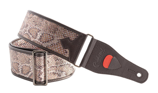Courroie modèle GLITTER SNAKE, synthétique, rembourrée, largeur 6 cm, longueur 95 à 150 cm, porte-médiators intégré, rose