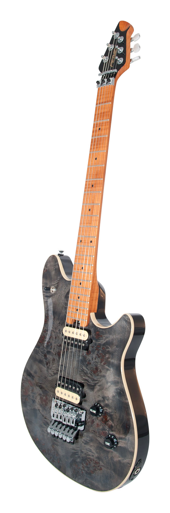 HP2 Poplar Burl, corps tilleul/érable flammé, manche érable flammé, Floyd ss licence, 2 micros Humbucker, finition Trans Black