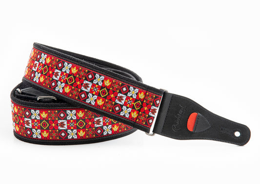 Courroie modèle LEGEND JH.II, tissu Jacquard, largeur 6 cm, longueur 90 à 150 cm, porte-médiators intégré, rouge