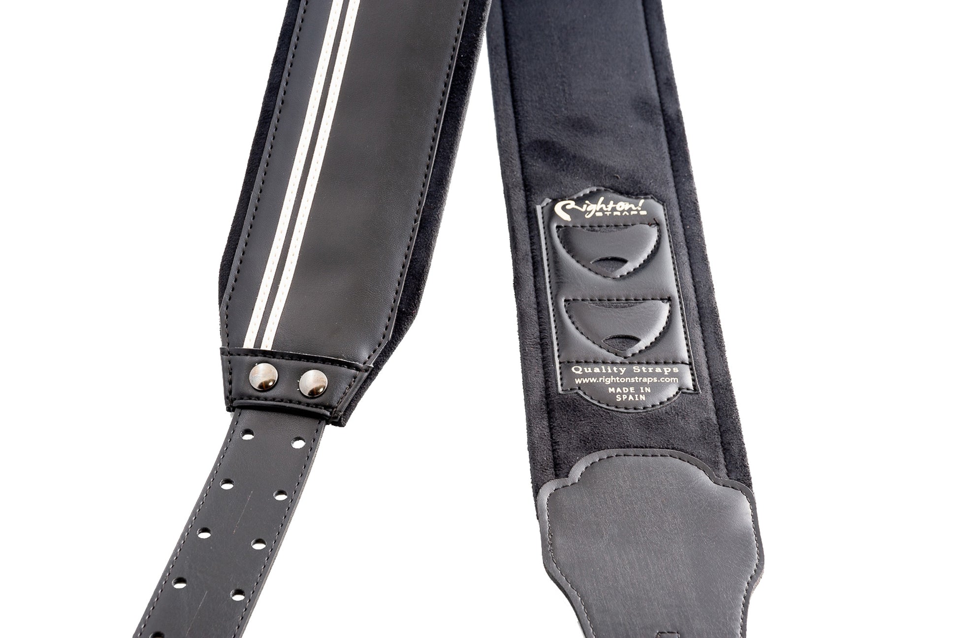 Courroie modèle B-RACE, extérieur synthétique, largeur 8 cm, longueur 98 à 153 cm, porte-médiators intégré, noir