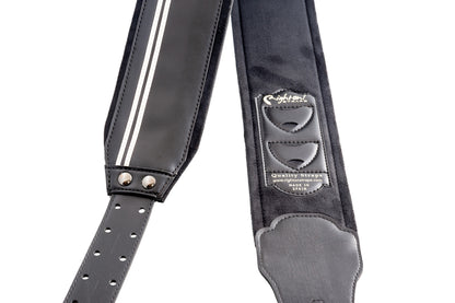 Courroie modèle B-RACE, extérieur synthétique, largeur 8 cm, longueur 98 à 153 cm, porte-médiators intégré, noir