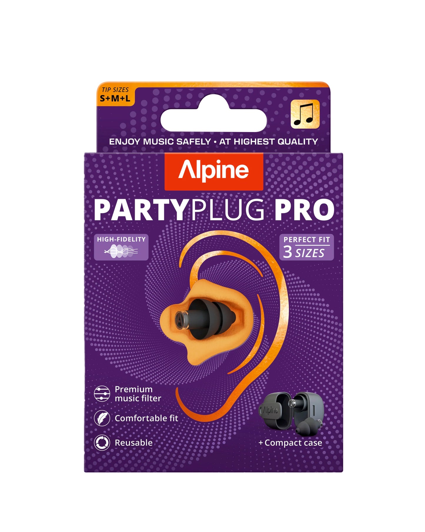 PartyPlug Pro, deux bouchons d'oreilles universels thermoplastiques, atténuation 21 dB, 3 embouts, étui, noir