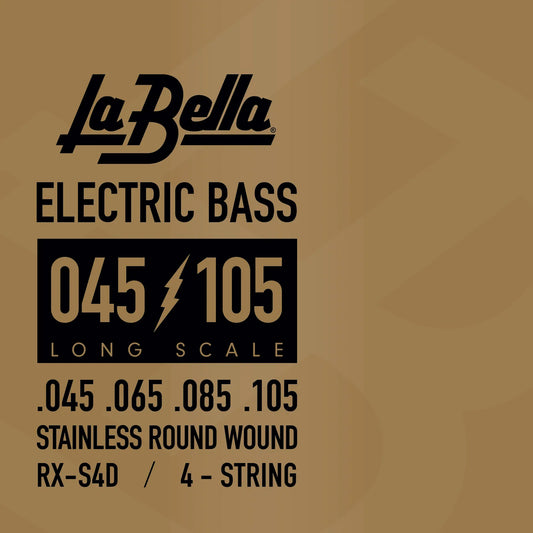 Jeu pour basse électrique RX STAINLESS STEEL, acier inoxydable, filé rond, 4 cordes (45-65-88-105)