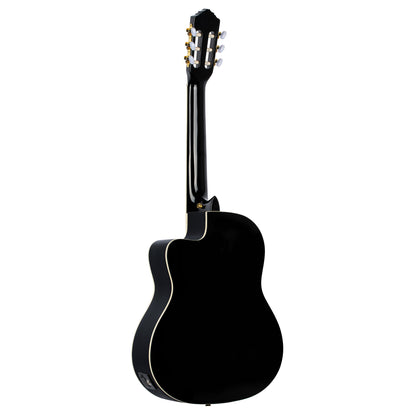 RCE141, pan coupé, EQ Ortega MagusPro, table épicéa massif, manche acajou (52 mm), noir brillant