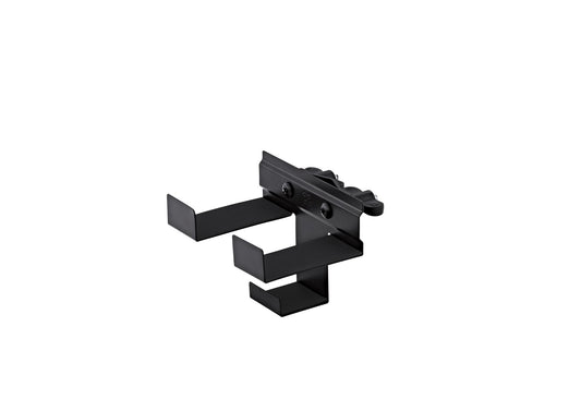 Support tambourin et shakers, 3 crochets, protections caoutchouc, avec attache, acier noir poudré