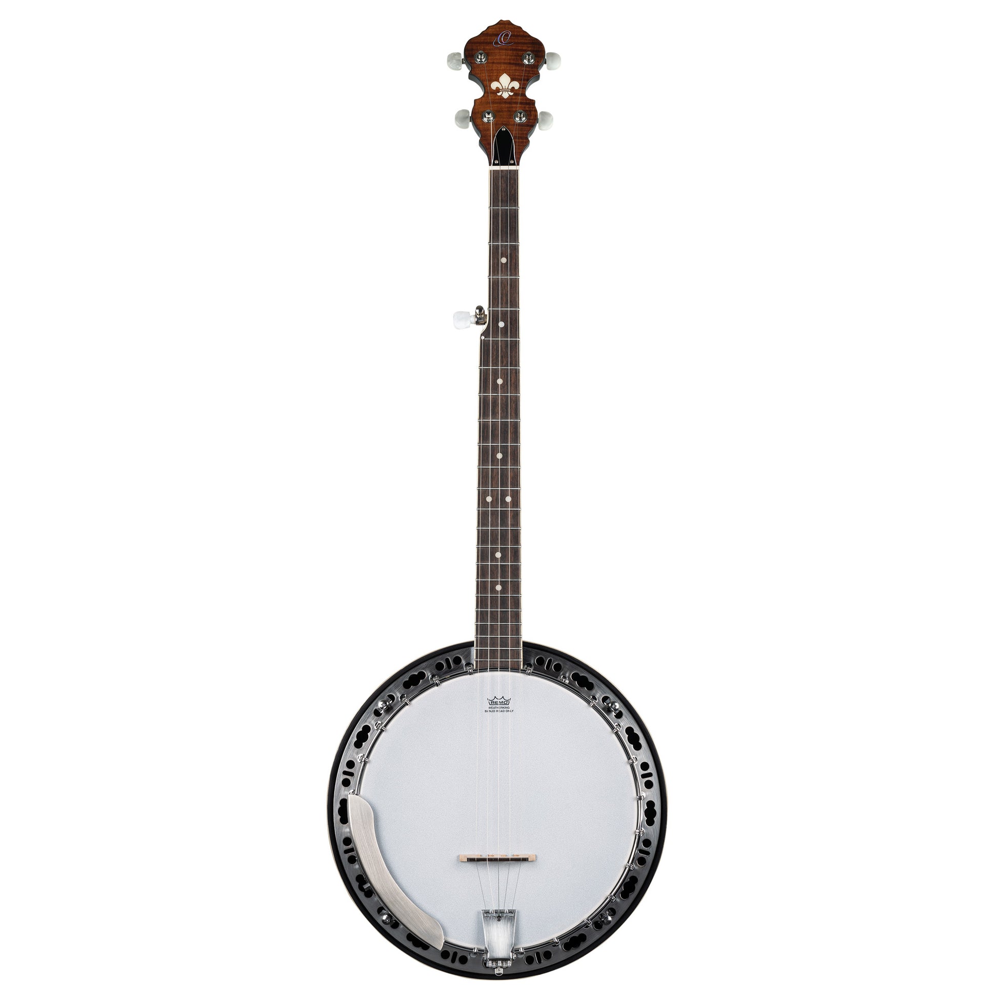 OBJ300, banjo 5 cordes, 24 tirants, fond érable, éclisses acajou, manche acajou, touche palissandre, whiskey burst satiné