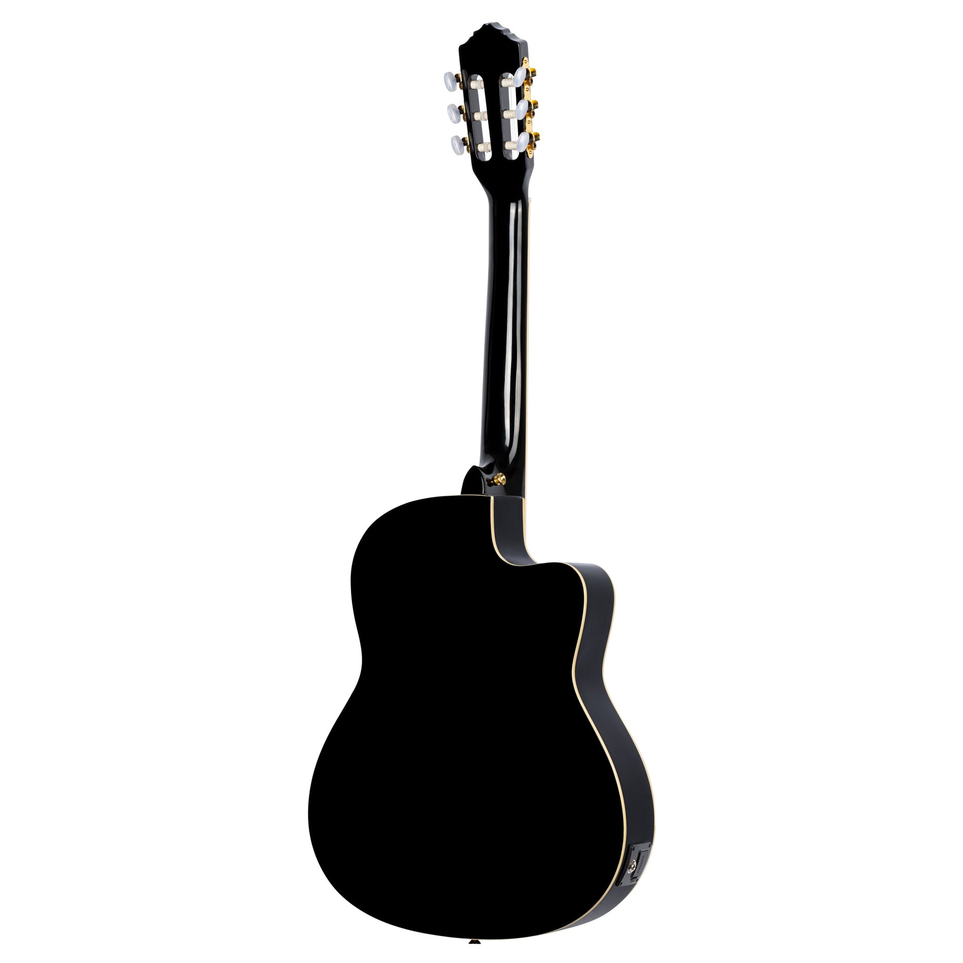 RCE145L, modèle gaucher à caisse fine, pan coupé, EQ MagusPro, table épicéa massif, manche acajou (sillet 48 mm), noir brillant