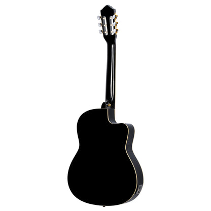 RCE145L, modèle gaucher à caisse fine, pan coupé, EQ MagusPro, table épicéa massif, manche acajou (sillet 48 mm), noir brillant