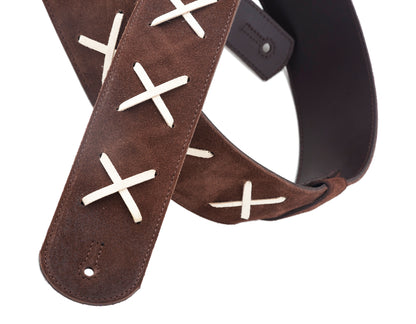 Courroie modèle LEGEND DG, cuir haute qualité, largeur 6 cm, longueur 100 à 145 cm, porte-médiators intégré, brun