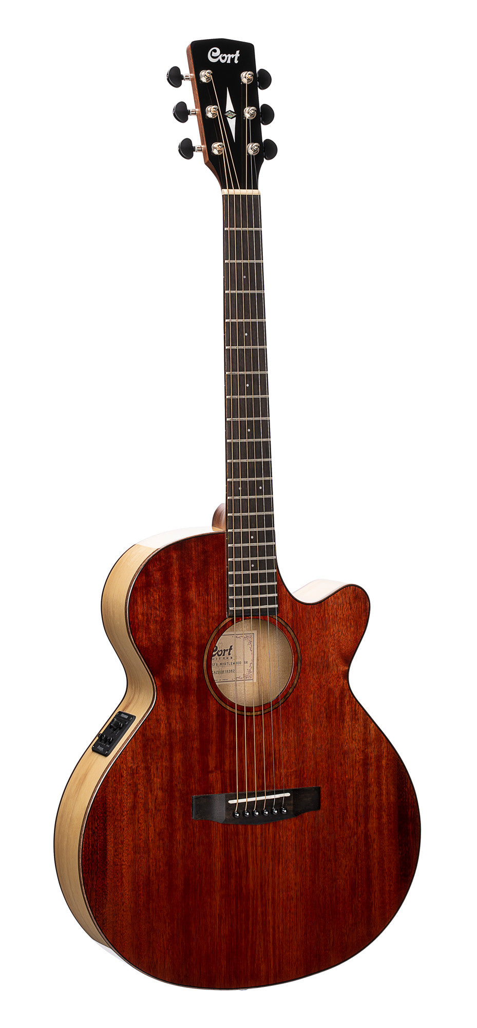 SFX-MY, myrtlewood massif torrefié, fond & éclisses myrtlewood, touche ovangkol, EQ Fishman Presys II, brun brillant