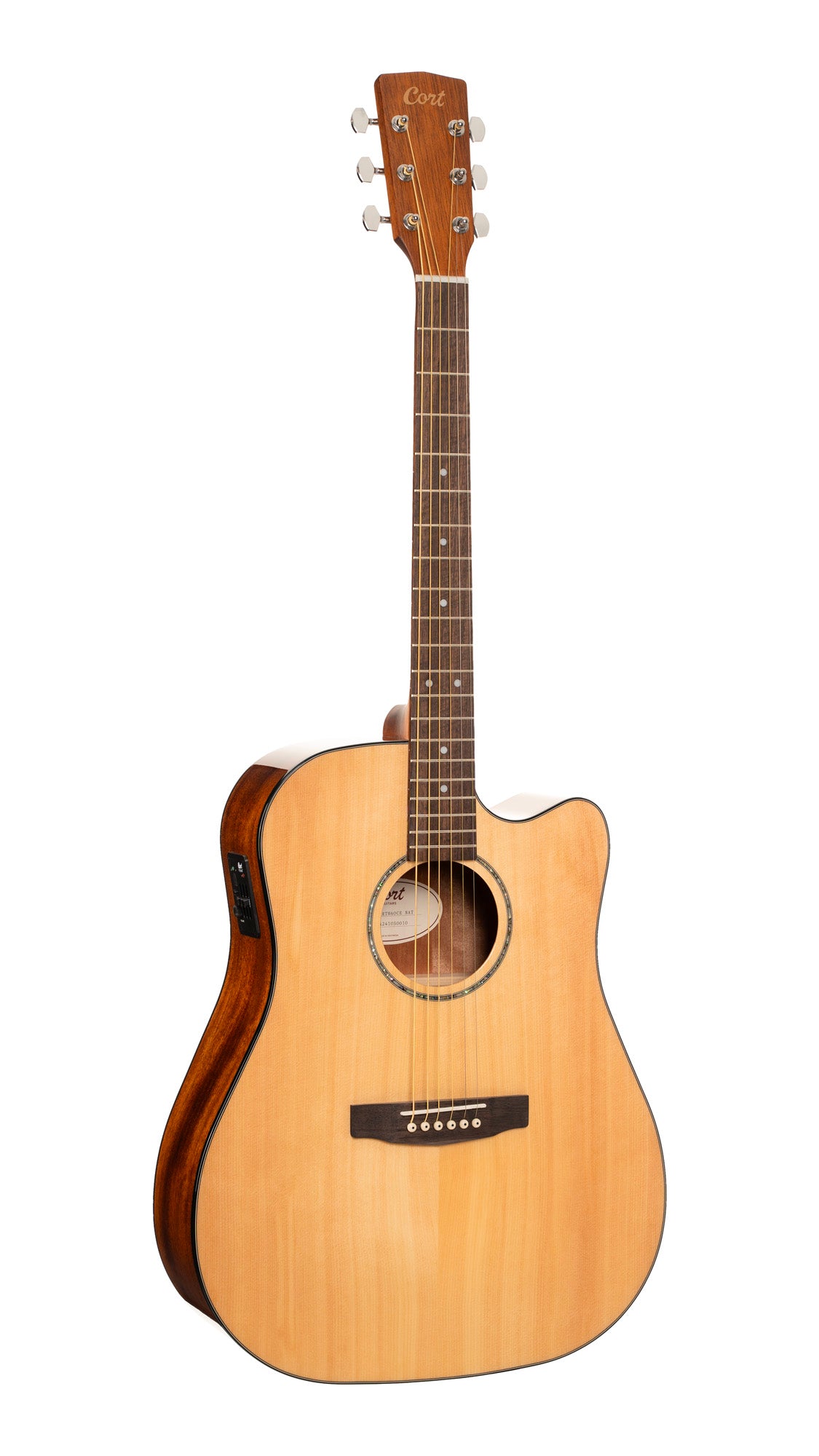 Earth 60 CE, pan coupé, table épicéa massif, fond & éclisses acajou, touche laurier, EQ CE304T, naturel brillant