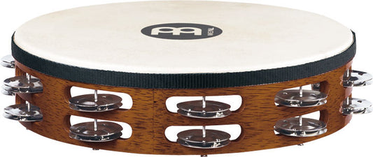 Tambourin bois avec peau de chèvre sélectionnée à la main, 2 rangée de cymbalettes acier nickelé, African Brown