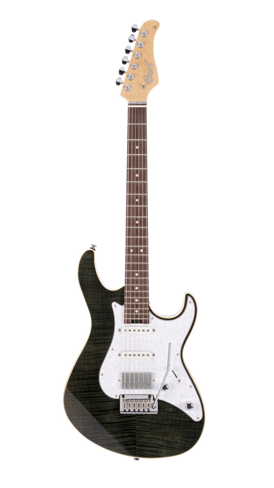G280 SELECT, corps aulne, table érable flammé, touche palissandre, 2 micros simples et 1 double Voiced Tone, noir translucide