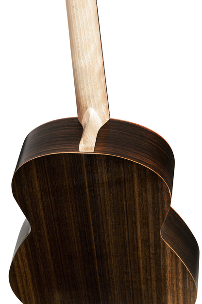 R16PC, table cèdre portugais massif, fond & éclisses eucalyptus vieilli, manche hêtre (slim 48mm), housse, naturel satiné