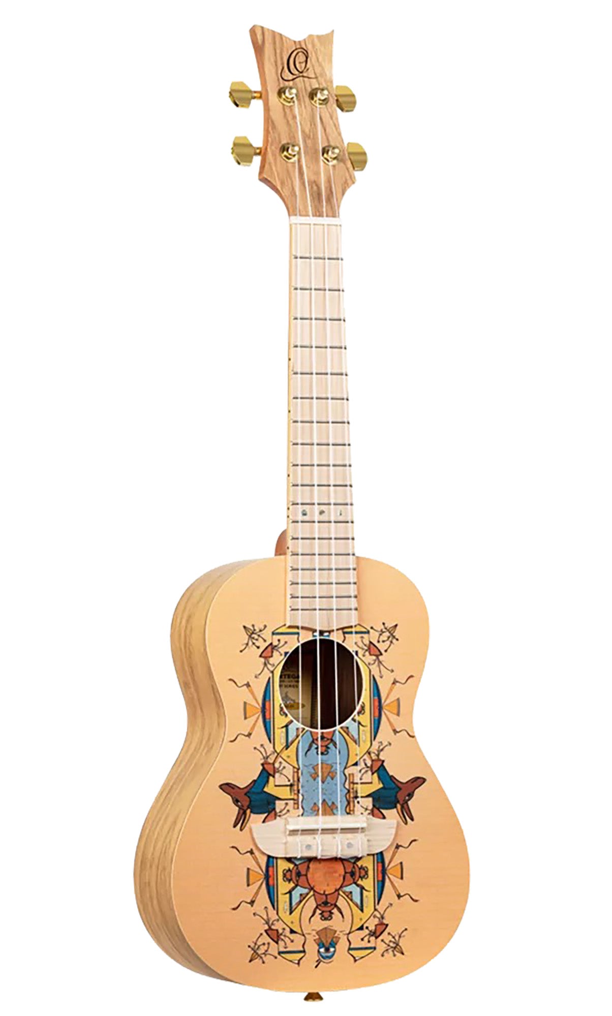 RUAR-EY, modèle Concert, table épicéa avec motif custom, fond & éclisses catalpa, manche nato, motif"Egypte" satiné