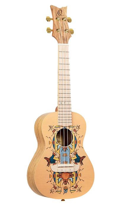 RUAR-EY, modèle Concert, table épicéa avec motif custom, fond & éclisses catalpa, manche nato, motif"Egypte" satiné