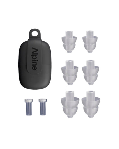 PartyPlug Pro, deux bouchons d'oreilles universels thermoplastiques, atténuation 21 dB, 3 embouts, étui, transparent