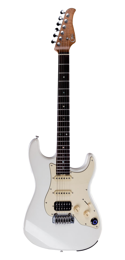 GTRS P800, corps aulne, manche érable flammé torréfié, touche palissandre, micros et processeur GTRS, olympic white