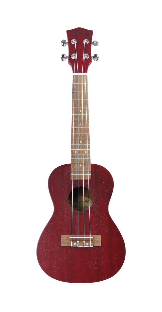 Ukulélé Concert, table sapele, fond & éclisses sapele, rosace gravée, touche & chevalet noyer, avec housse, rouge