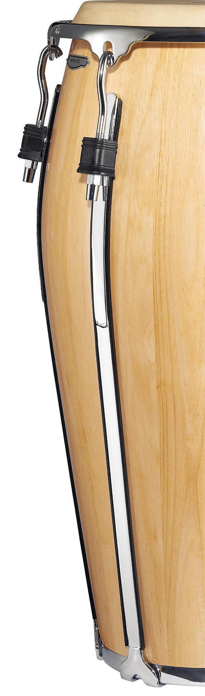 Conga 12",  2 plis hévéa, 76 cm, peau buffle, cercle SSR 4mm, accast. chromé avec protec, sans pied, Natural brillant