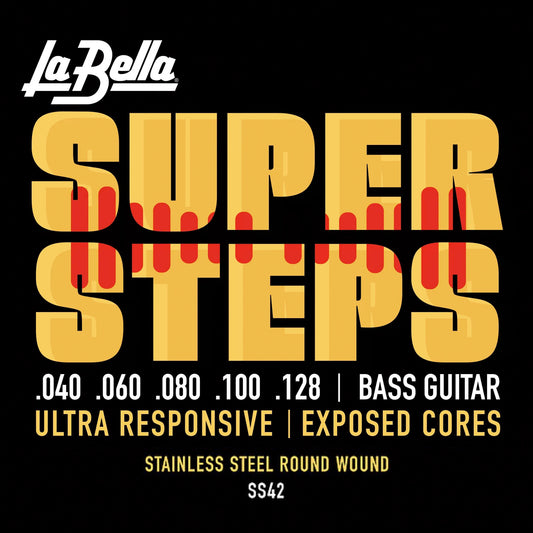 Jeu pour basse électrique SUPER STEPS, acier inoxydable, filé rond avec âme exposée, 4 cordes Custom Light (40-60-80-100)