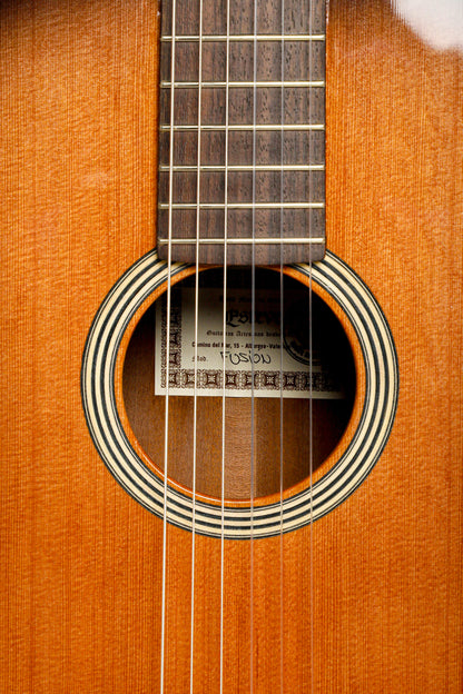 FUSION-CD, table cèdre massif, fond & éclisses sapelly massif, manche acajou, soft case, satiné, table brillante