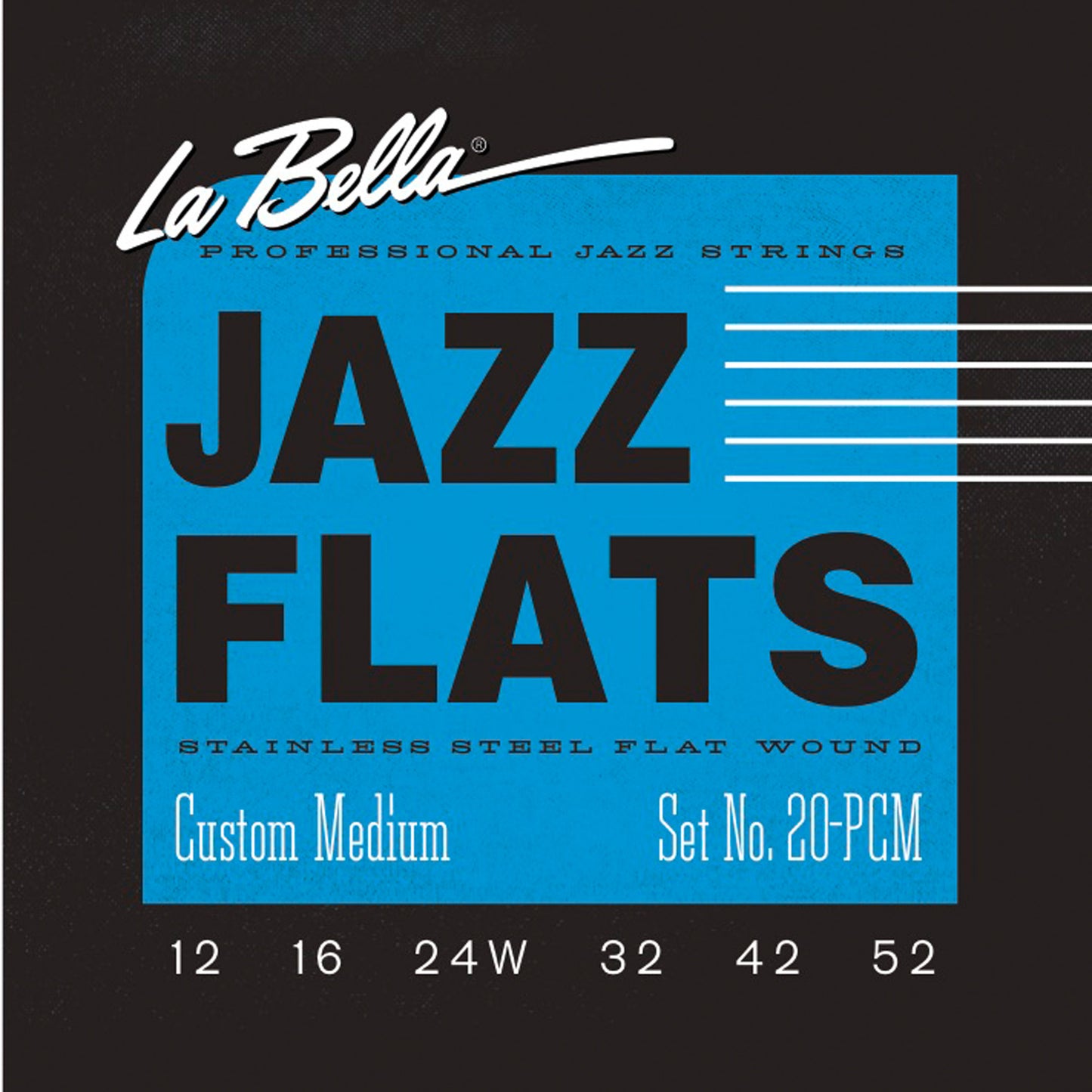 Jeu pour guitare électrique JAZZ FLATS, acier inoxydable, filé plat, tirant Custom Medium (12-16-24-32-42-52)