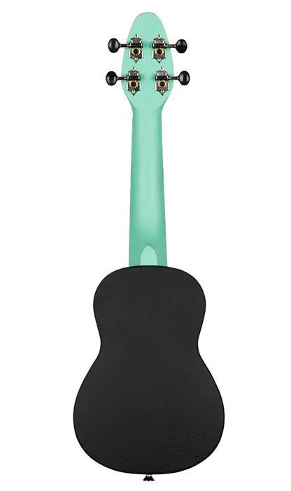 K2-CBM, pack ukulélé Soprano, table agathis, corps ABS galbé, manche okoumé, 12 frettes, accessoires, caribbean mint satiné