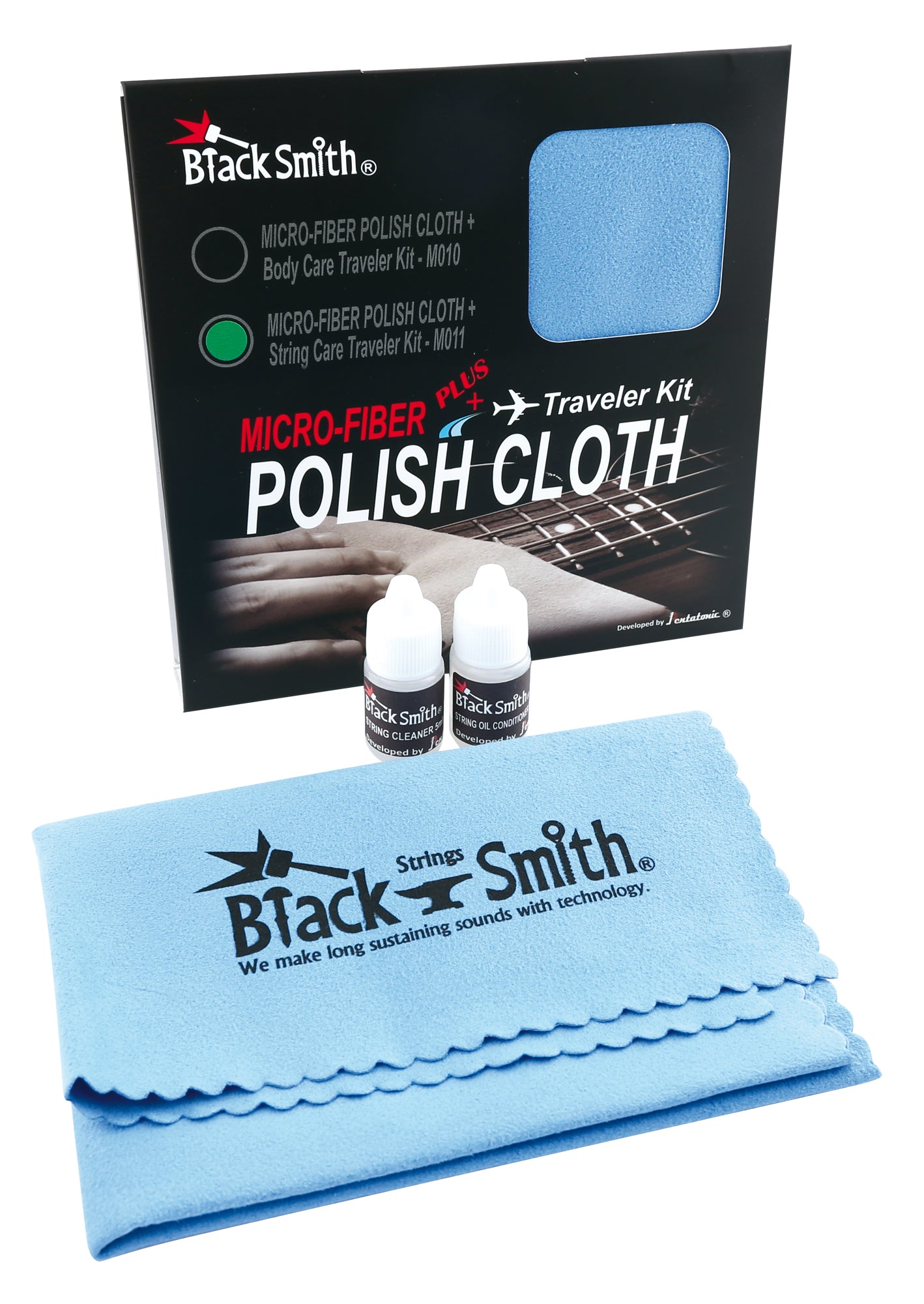 M011, chiffon microfibres et produits d'entretien de voyage pour cordes (nettoyant 5 ml et huile revitalisante 5 ml)