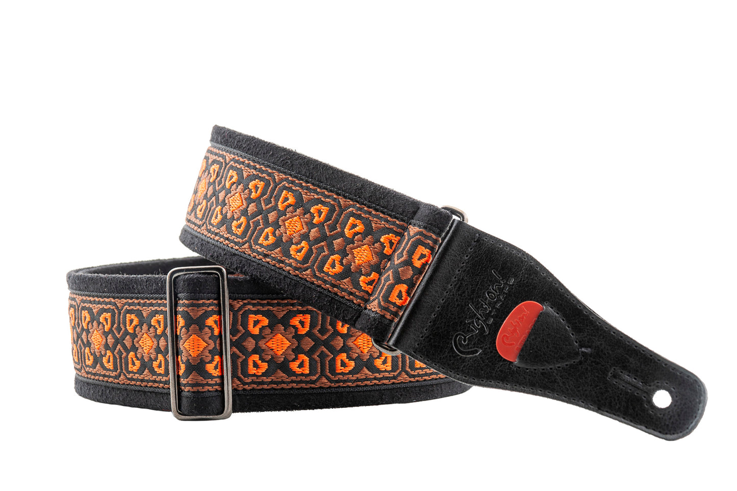 Courroie modèle GLASTONBURY II, tissu Jacquard, largeur 6 cm, longueur 90 à 150 cm, porte-médiators intégré, orange
