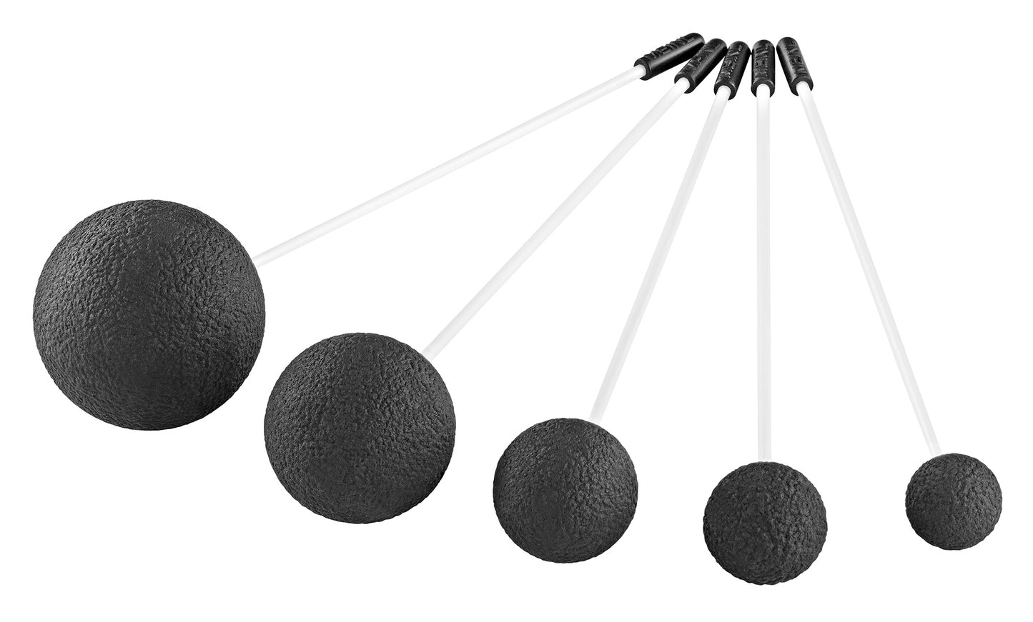 Ensemble de mailloches pour gong. Diamètres des tête : 20mm, 25mm, 30mm, 40mm et 50 mm.