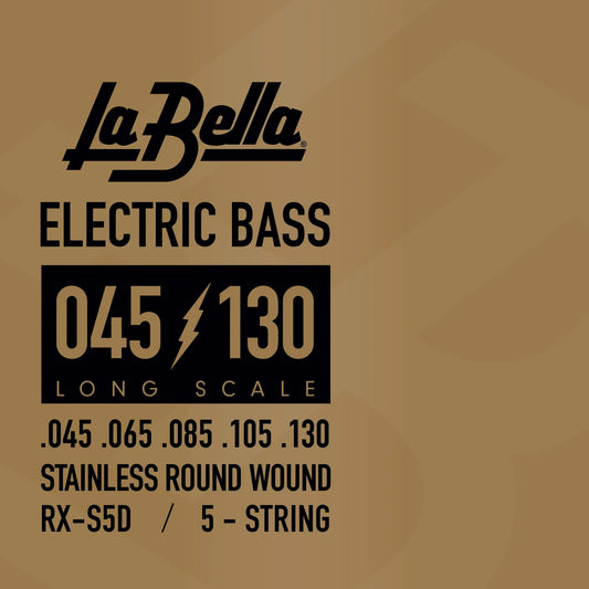 Jeu pour basse électrique RX STAINLESS STEEL, acier inoxydable, filé rond, 5 cordes (45-65-88-105-130)