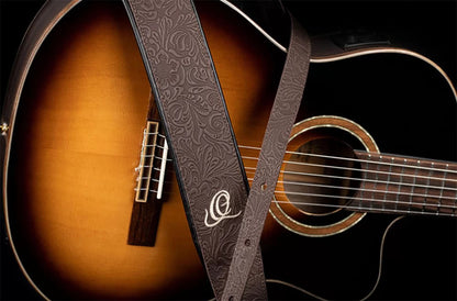 OSBY-2, courroie guitare, série Byzantine, face cuir, dos PVC (vegan), largeur 7 cm, longueur 145 cm, byzantine cocoa