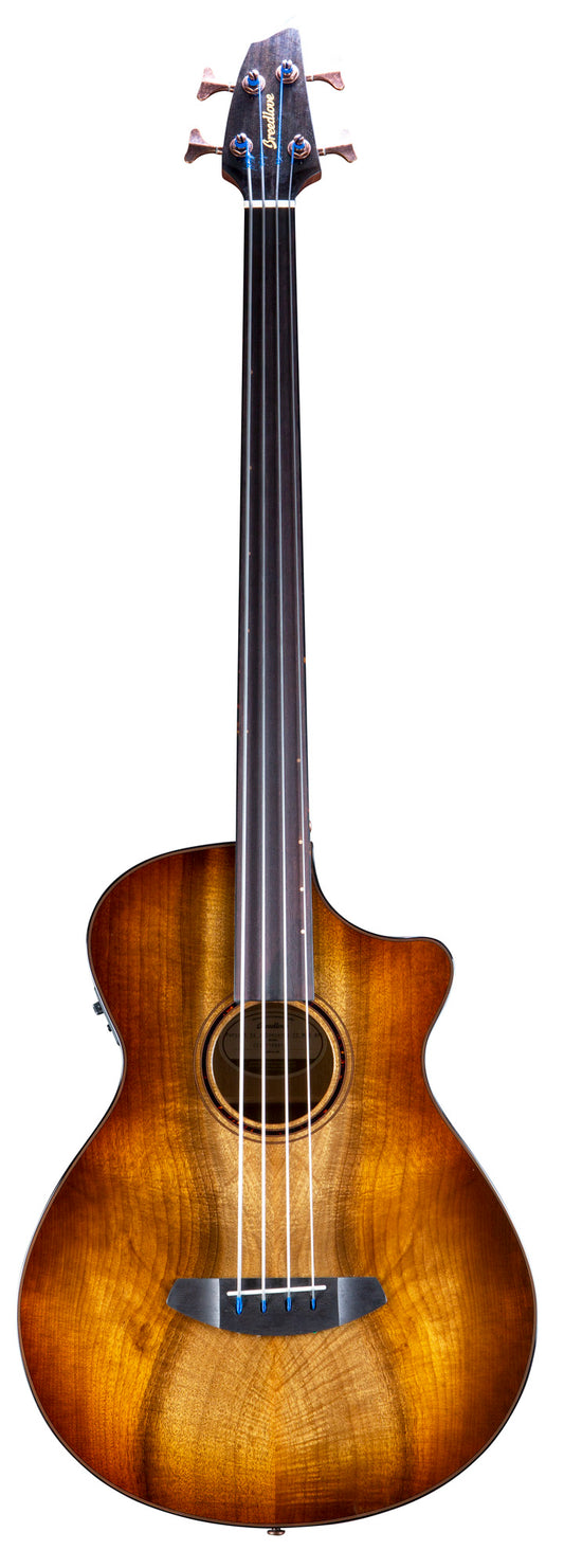 PURSUIT EXOTIC S BASSE FRETLESS AMBER CE, table myrtlewood massif, f/e myrtlewood, diapason 34", EQ Fishman Presys I, amber
