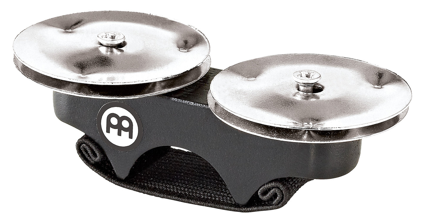 Finger Jingles, cymbalettes acier à glisser aux doigts, confortables, design ergonomique, noir