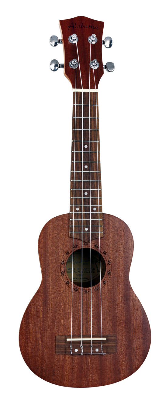 Ukulélé Soprano, table sapele, fond & éclisses sapele, rosace gravée, touche & chevalet noyer, avec housse, naturel
