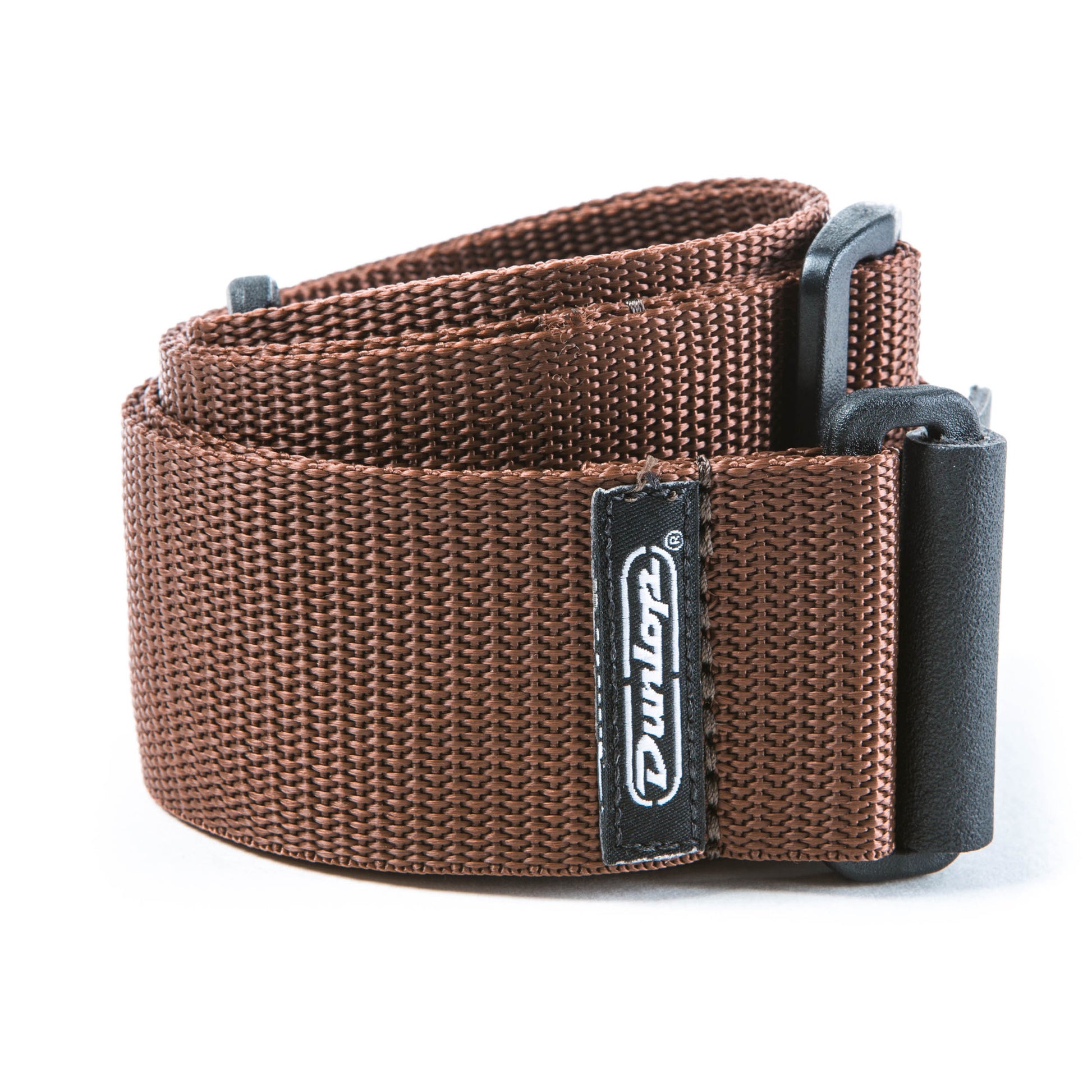 Courroie nylon modèle POLY BLACK, extrémités cuir, largeur 5 cm, brun