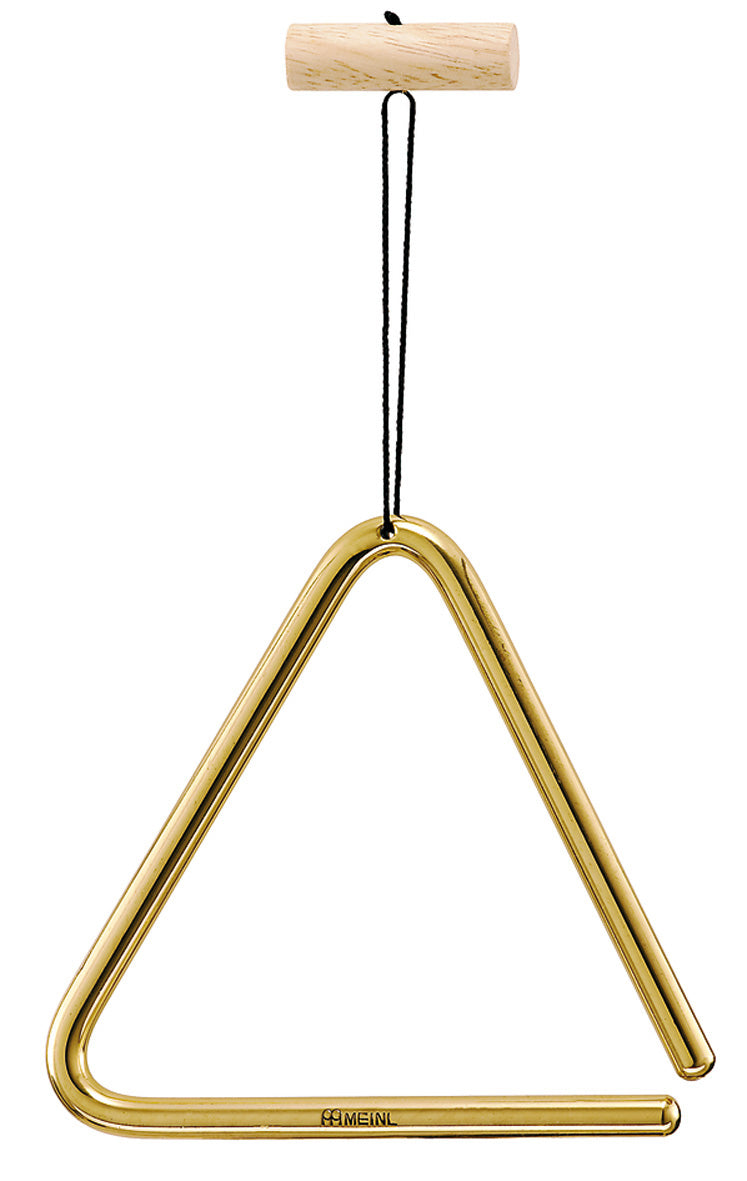 Triangle 15 cm, laiton massif, poignée bois avec attache nylon, batte métal