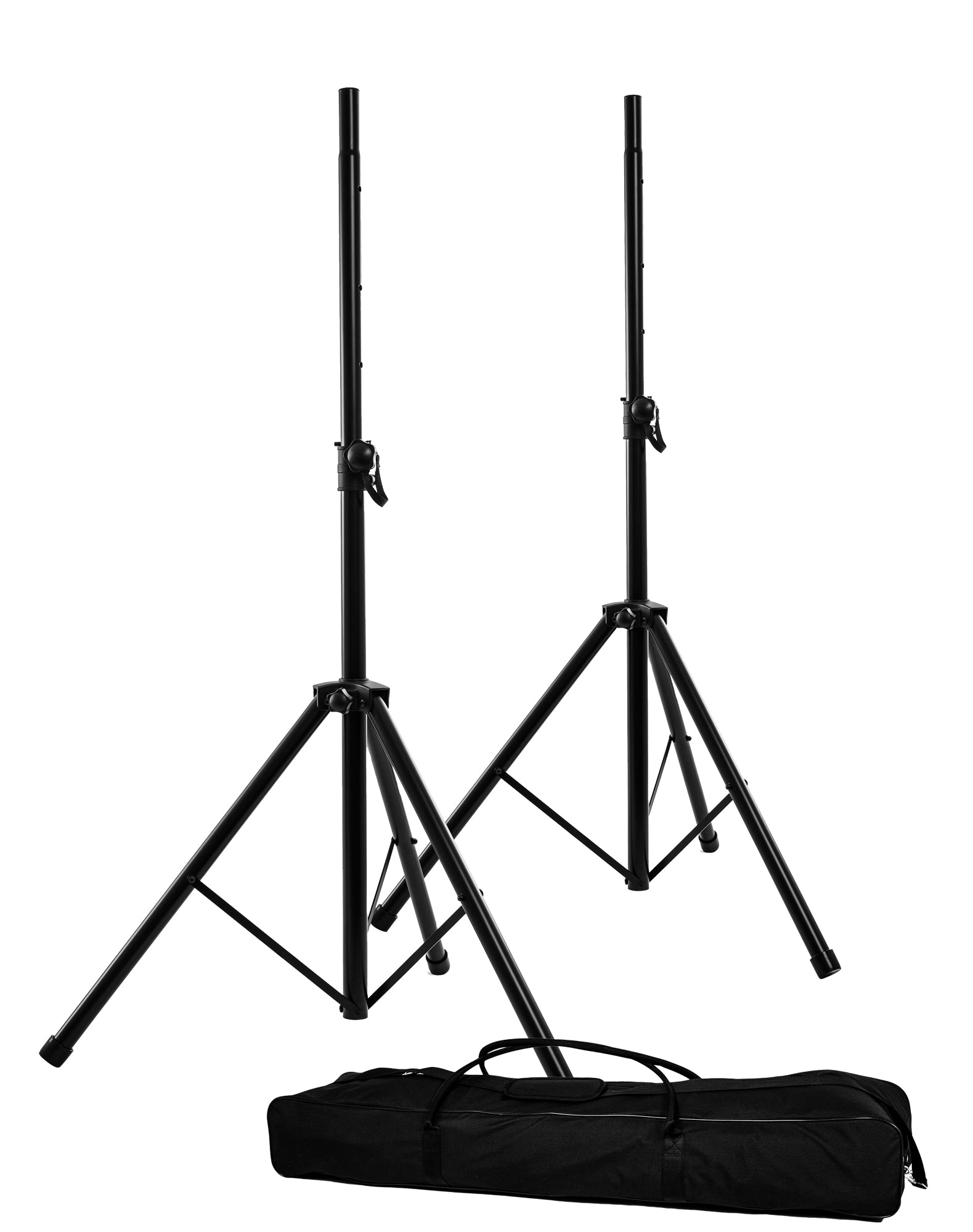 Paire de supports enceintes aluminium pliable, embouts réversibles 35 et 38 mm (hauteur:112-183 cm), avec sac de transport, noir