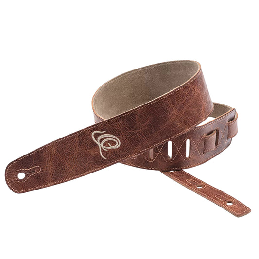 OSSU-30, courroie guitare, série Suede, face et dos cuir suédé, largeur 6 cm, longueur de 92 à 145 cm, caramel